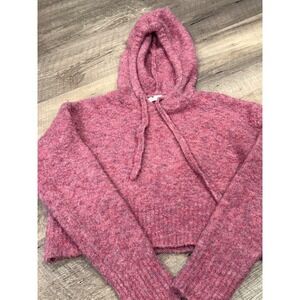 All in Favor Pink Purple Marled Knit Fuzzy Hooded Sweater Relaxed Fit